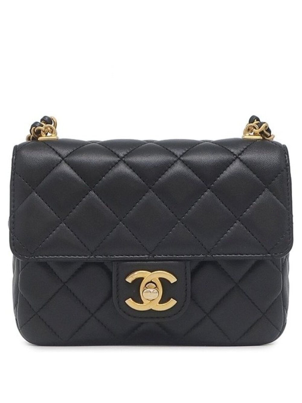 Chanel Shoulder Bag Quilted Chain Lambskin Black Vintage Logo